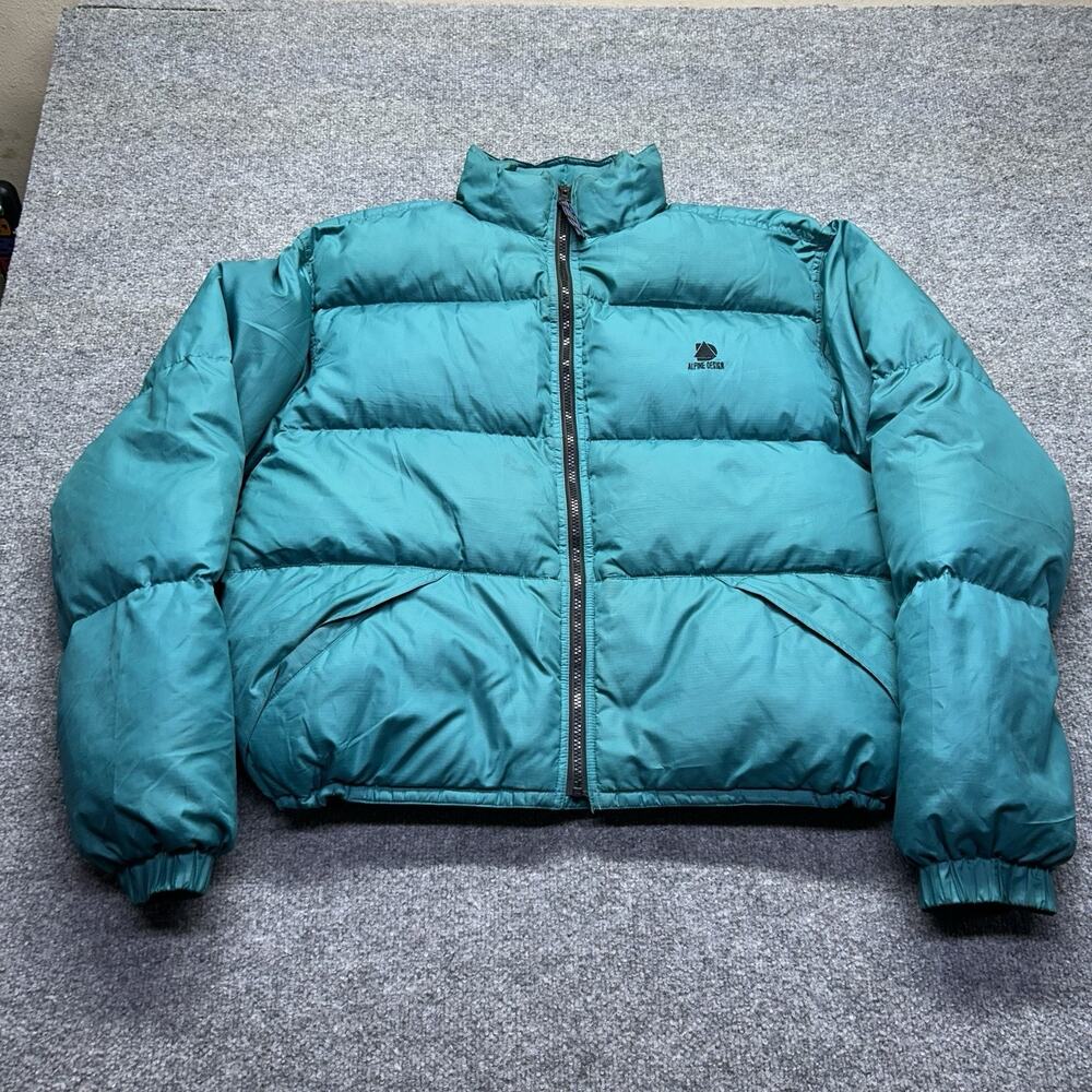 Alpine Design Vintage 90s Down Puffer Jacket Mens Large Teal Blue Nuptse Coat